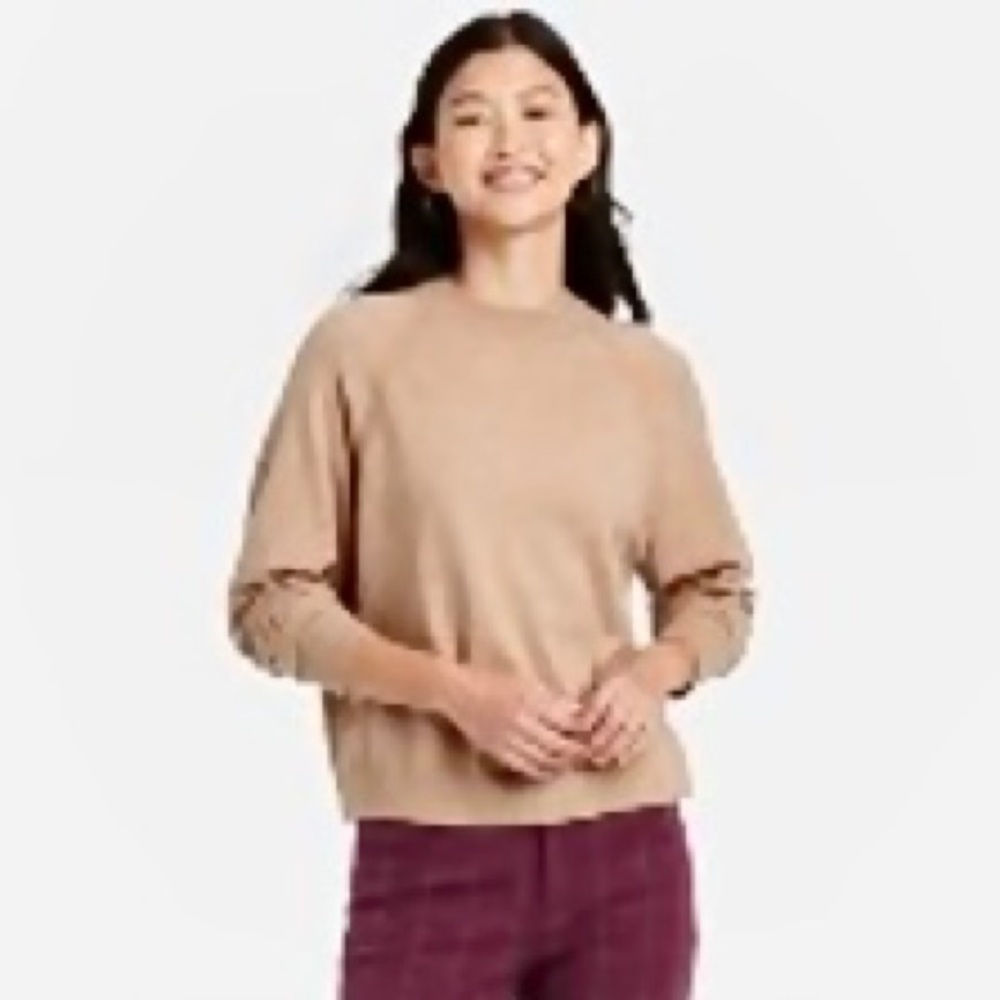 Women’s Crewneck Light Weight Pullover Sweater - A New Day, Camel XXL